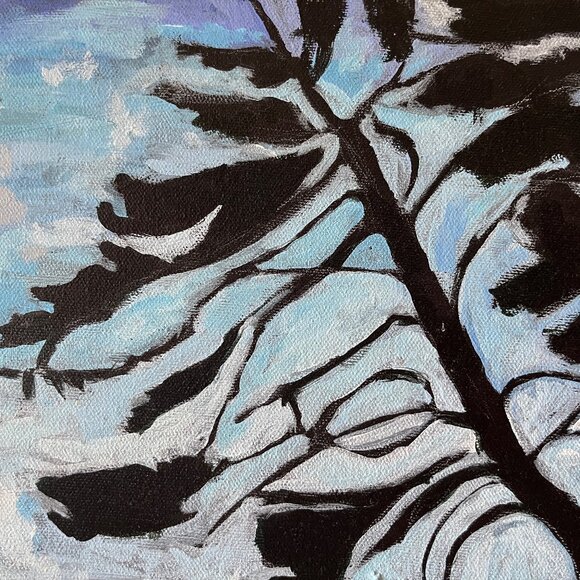 Original Landscape Oil Painting Tree Silhouette Mountains Modern Abstract Art - Picture 3 of 5